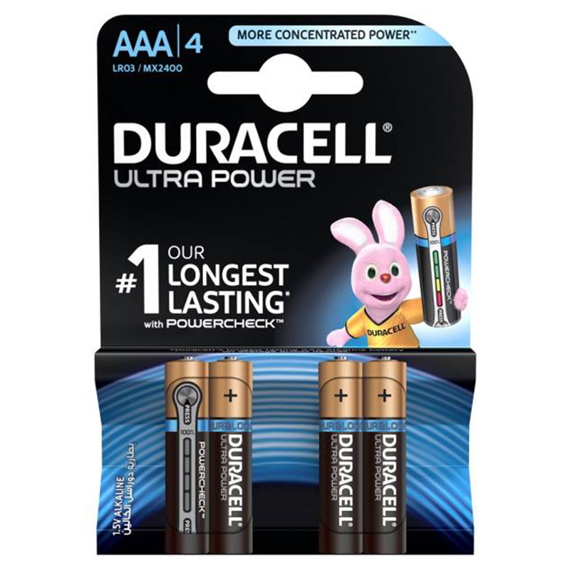 باتری نیم قلمی دوراسل مدل Ultra Power Duracell With Power Check بسته 4 عددی